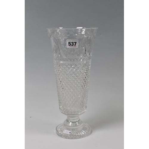 537 - A LARGE STUART CRYSTAL 'BEACONSFIELD' PATTERN VASE, of footed tapering form, height 31cm (1) (Condit... 