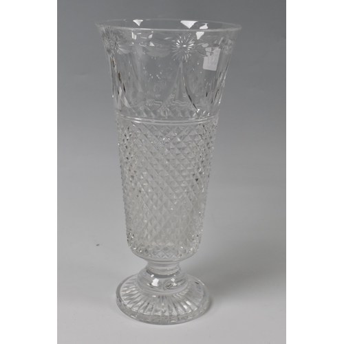 537 - A LARGE STUART CRYSTAL 'BEACONSFIELD' PATTERN VASE, of footed tapering form, height 31cm (1) (Condit... 