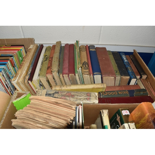 542 - SIX BOXES OF BOOKS, COMICS & MAGAZINES book subjects include children's annuals and stories, bibles,... 