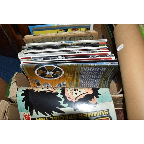 542 - SIX BOXES OF BOOKS, COMICS & MAGAZINES book subjects include children's annuals and stories, bibles,... 