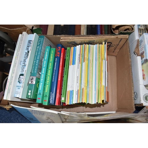 542 - SIX BOXES OF BOOKS, COMICS & MAGAZINES book subjects include children's annuals and stories, bibles,... 