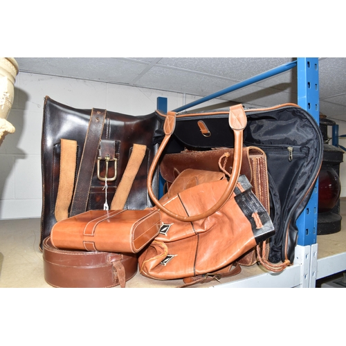 544 - A SELECTION OF LEATHER GOODS ETC, comprising a rectangular bag with twin handles, approximate height... 