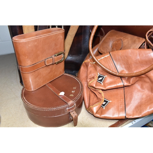 544 - A SELECTION OF LEATHER GOODS ETC, comprising a rectangular bag with twin handles, approximate height... 