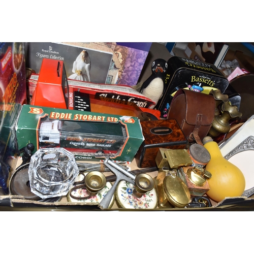 547 - A BOX OF SUNDRY ITEMS AND COLLECTABLES ETC, to include a silver engine turned photo frame, approxima... 