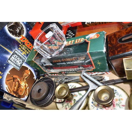 547 - A BOX OF SUNDRY ITEMS AND COLLECTABLES ETC, to include a silver engine turned photo frame, approxima... 