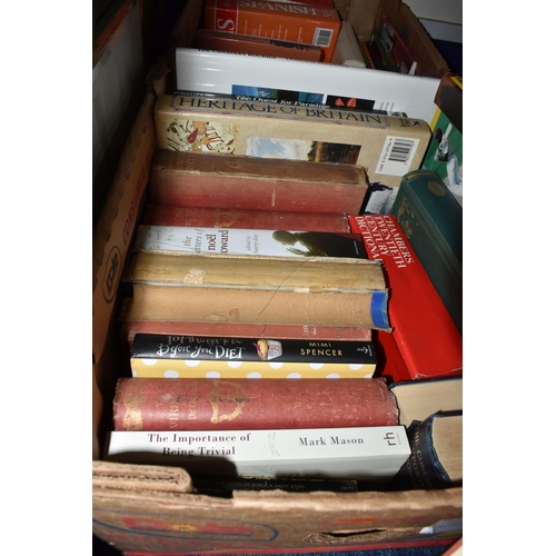 559 - FOUR BOXES OF BOOKS containing over 100 miscellaneous titles in hardback and paperback formats, subj... 