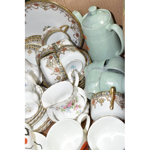 561 - THREE BOXES AND LOOSE TEA AND DINNER WARES ETC, to include Susie Coope for Wedgwood 'Cornpoppy' coff... 