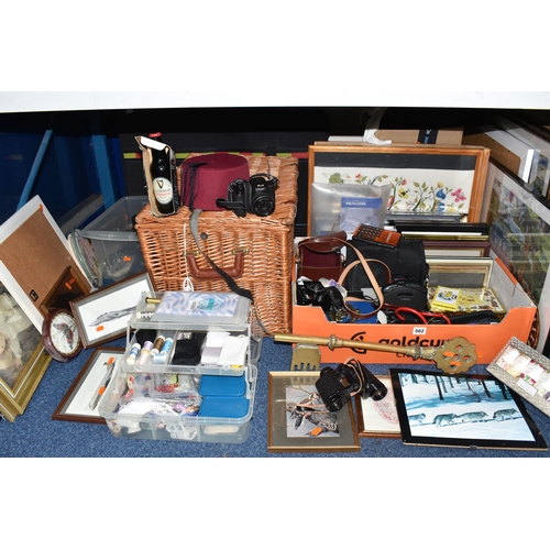 562 - FOUR BOXES AND LOOSE ASSORTED ITEMS INCLUDING CAMERAS AND BINOCULARS, a Kodak Easyshare digital came... 