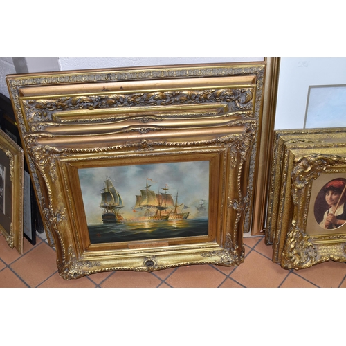 564 - A COLLECTION OF LATE 20TH CENTURY PAINTINGS AND PRINTS ETC, to include two oil on canvas maritime ba... 