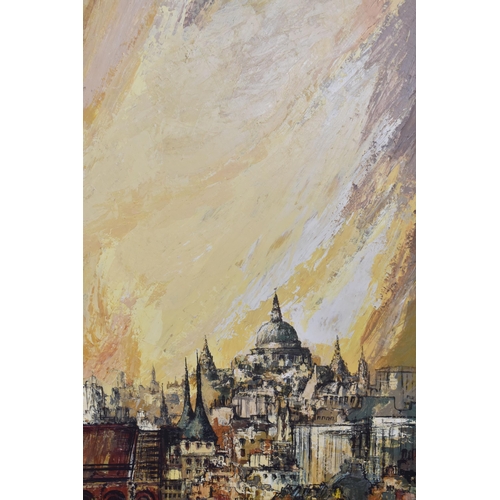 567 - BEN MAILE (1922-1017) A SUNSET CITYSCAPE, a Cathedral at the top of a hill overlooks a variety of ot... 