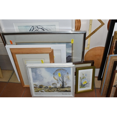 575 - A QUANTITY OF PICTURES AND PRINTS ETC, to include two signed Margaret B. Mayor artist proof prints, ... 