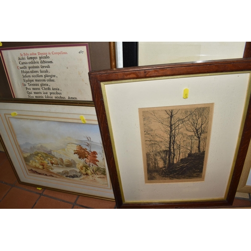 577 - A SMALL QUANTITY OF PICTURES AND PRINTS ETC, to include a indistinctly signed Victorian watercolour ... 