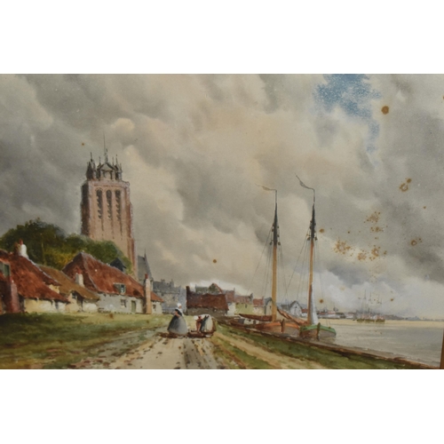 586 - LOUIS VAN STAATEN (1836-1909) DORDRECHT IN THE NETHERLANDS, a scene with figures on a path beside th... 