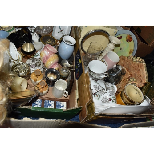 495 - FIVE BOXES OF MISCELLANEOUS ITEMS to include two boxes of light bulbs, a box of vintage porcelain do... 