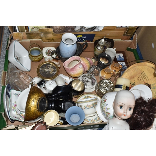 495 - FIVE BOXES OF MISCELLANEOUS ITEMS to include two boxes of light bulbs, a box of vintage porcelain do... 