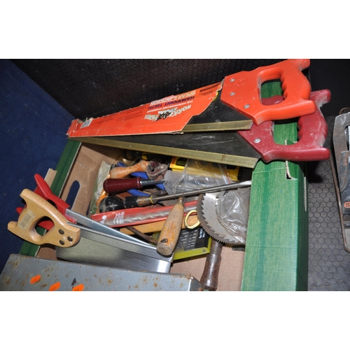 1078 - A TRAY AND A METAL TOOLBOX CONTAINING HAND AND POWER TOOLS including a Black and Decker drill (PAT p... 