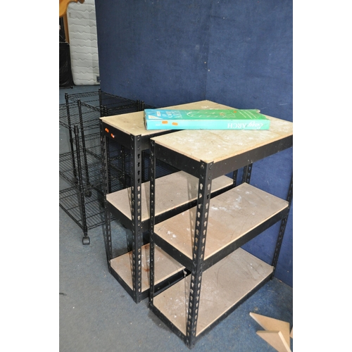 1087 - THREE BLACK CATERING SHELVING UNITS, with three shelves to each, width 59cm depth 31cm height 83cm, ... 