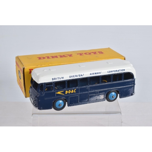 24 - THREE DINKY TOYS MODELS, boxed Maserati Racing Car, No.23N, boxed B.O.A.C. Commer/Harrington Coach, ... 