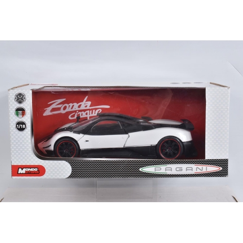 48 - THREE BOXED DIECAST MODEL 1;18 SCALE SPORTS CARS, to include a Mondo Racing Pagani Zonda Cinque  in ... 