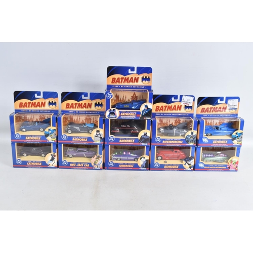 50 - A COLLECTION OF BOXED DC COMICS BATMAN AUTOMOBILES, to include eleven boxed Corgi 1:43 scale B's and... 