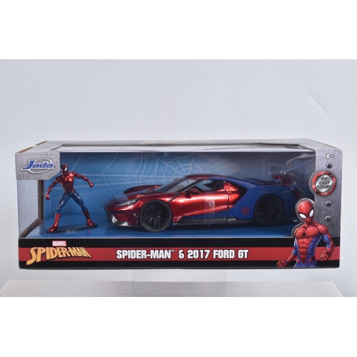 52 - SIX BOXED MARVEL COMICS DIECAST VEHICLES WITH FIGURES, to include three Avengers vehicles, a Jada  B... 