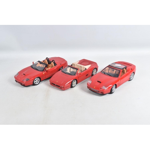 56 - A COLLECTION OF UNBOXED 1:18 SCALE DIECAST MODEL CARS, to include a Maisto Ferrari 550 Maranello in ... 