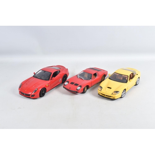 56 - A COLLECTION OF UNBOXED 1:18 SCALE DIECAST MODEL CARS, to include a Maisto Ferrari 550 Maranello in ... 