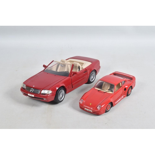 58 - A QUANTITY OF UNBOXED MODEL DIECAST SPORT VEHICLES, to include a Maisto 1955 BMW 502 in black, Maist... 