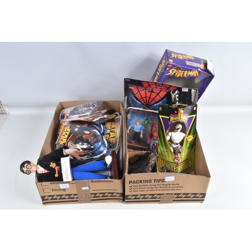 63 - A COLLECTION OF BOXED AND LOOSE HARRY POTTER, STAR WARS, SPIDERMAN, AND POWER RANGER TOYS, to includ... 