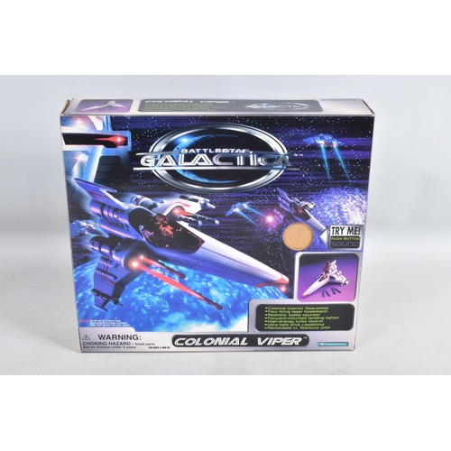 65 - A COLLECTION OF BOXED BATTLESTAR GALACTICA AND STAR TREK FIGURES AND VEHICLES, to include three Batt... 