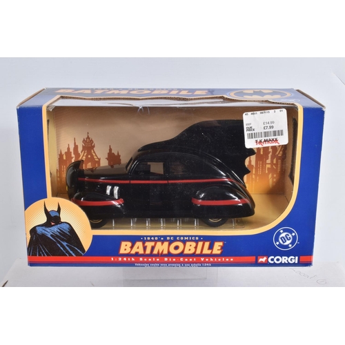 66 - SEVEN BOXED CORGI DC COMICS BATMAN DIECAST VEHICLES, to include three 1:24 scale models, a 1940's Ba... 