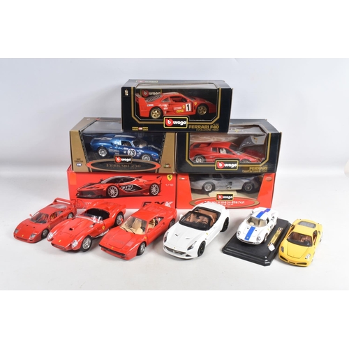 67 - A COLLECTION OF BOXED AND UNBOXED DIECAST MODEL FERRARIS, to include six unboxed models, a Bburago 1... 