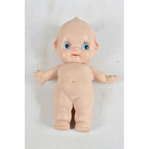 71 - THREE VINYL KEWPIE DOLLS, smallest one marked  'M350? Combex Made in England' to base, other two hav... 