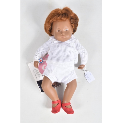 74 - AN UNBOXED SASHA GOTZ MORGENTHALER BABY DOLL, No.9640203, brown hair, white jumper and shorts, with ... 