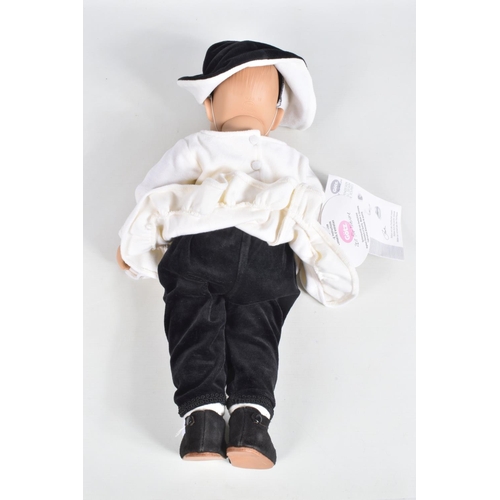 74 - AN UNBOXED SASHA GOTZ MORGENTHALER BABY DOLL, No.9640203, brown hair, white jumper and shorts, with ... 