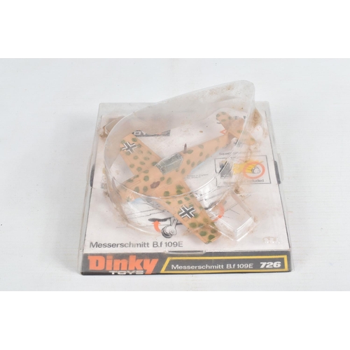 78 - THREE DINKY TOYS MILITARY AIRPLANE MODELS, to include a RAF Dominie, in blue/green, model no. 728, a... 