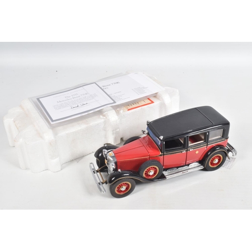 82 - FOUR DANBURY MINT AND  FRANKLIN MINT DIECAST MODEL CARS,  to include a Franklin Mint Jaguar SS-100 w... 