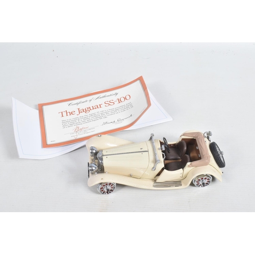 82 - FOUR DANBURY MINT AND  FRANKLIN MINT DIECAST MODEL CARS,  to include a Franklin Mint Jaguar SS-100 w... 