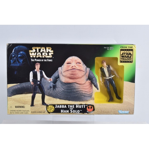 91 - FIVE BOXED START WARS FIRGURES AND AIRCRAFTS, to include a Kenner Power of the Force Dewback and San... 