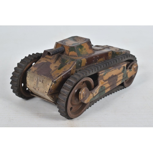 114 - A VINTAGE CLOCKWORK TINPLATE TANK, not tested as no key, no makers marking, with a Britains Lilliput... 