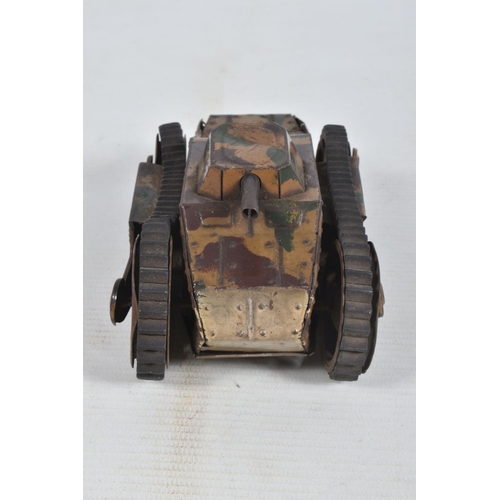 114 - A VINTAGE CLOCKWORK TINPLATE TANK, not tested as no key, no makers marking, with a Britains Lilliput... 