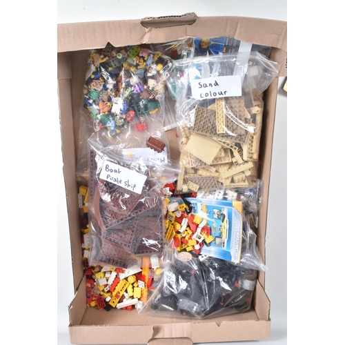 126 - SEVEN FRUIT BOXES OF LOOSE LEGO, with instructions for Pirates Soldiers Fort 70412, Mixels Teslo 415... 