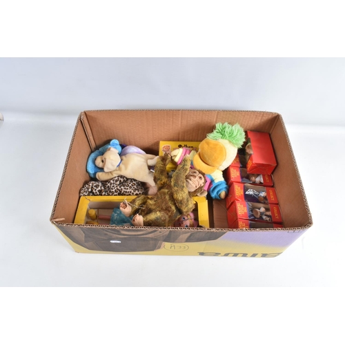 129 - A QUANTITY OF ASSORTED TOYS, boxed Pelham Puppets SS Tyrolean Girl and Black Cat, both appear comple... 