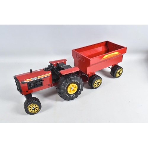 135 - A QUANTITY OF TONKA TOYS TRACTORS, from 1970's onwards, includes two with front loading shovels, wit... 