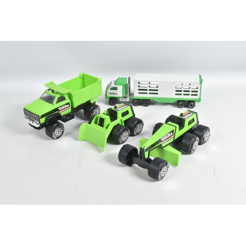 135 - A QUANTITY OF TONKA TOYS TRACTORS, from 1970's onwards, includes two with front loading shovels, wit... 