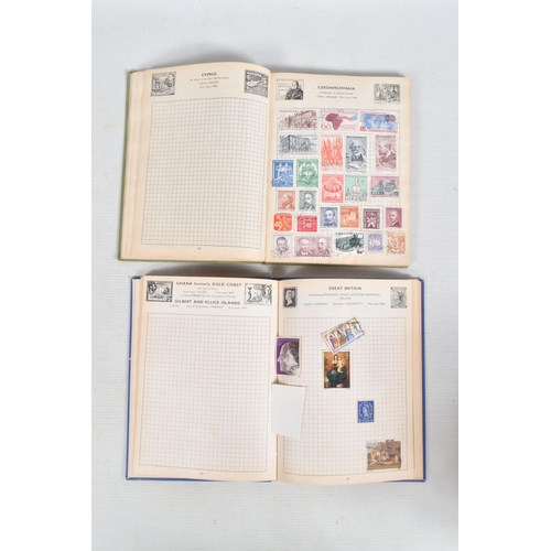 194 - AN ACCUMULATION OF STAMPS IN 6 JUNIOR TYPE ALBUMS AND LOOSE IN PACKETS