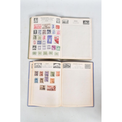 194 - AN ACCUMULATION OF STAMPS IN 6 JUNIOR TYPE ALBUMS AND LOOSE IN PACKETS