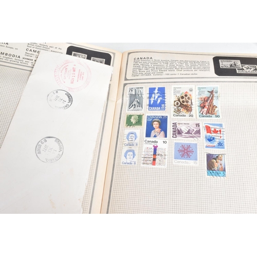 212 - BOX WITH AN ACCUMUALTION OF STAMPS LOOSE IN PACKETS AND IN LL ALBUM TOGETHER WITH A FEW EMPTY /UNUSE... 