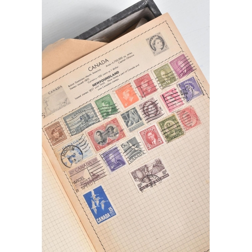 213 - COLLECTION OF STAMPS IN FRUIT BOX, MAINLY GB 1970S AND 80S INC FDCS AND PRESENTATION PACKS TOGETHER ... 