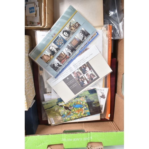 218 - LARGE COLLECTION OF STAMPS IN 3 BOXES WITH FDCS, PRESENTATION PACKS AND MINT TO 2012 TOGETHER WITH A... 